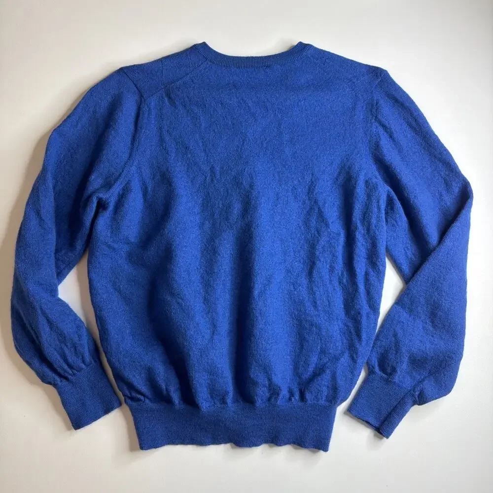 Vintage Gran Sasso V Neck Sweater Royal Blue Mens Small Fine Merino Wool Luxury